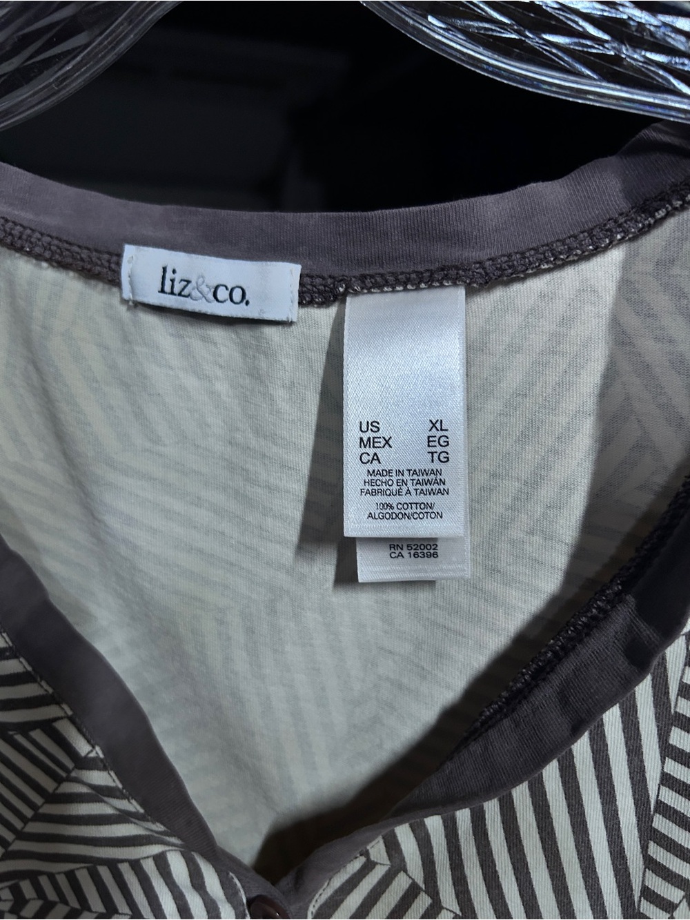 liz & co. Brown and Cream Striped Button-Down Top.  Sixe XL
